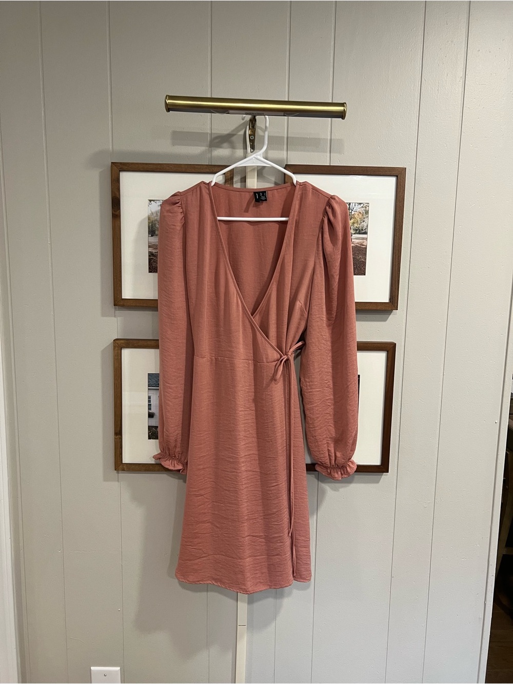 Vero Moda Dusty Rose Wrap Dress with Puff Sleeves